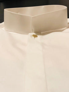 Chemise Col Indien paré: Popeline blanche et Or Jaune 18 carats