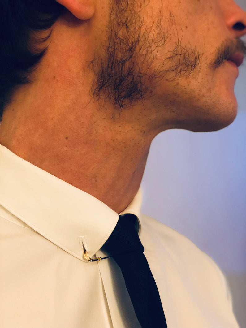 Chemise pin-collar paré: Popeline blanche et Or Jaune 18 carats