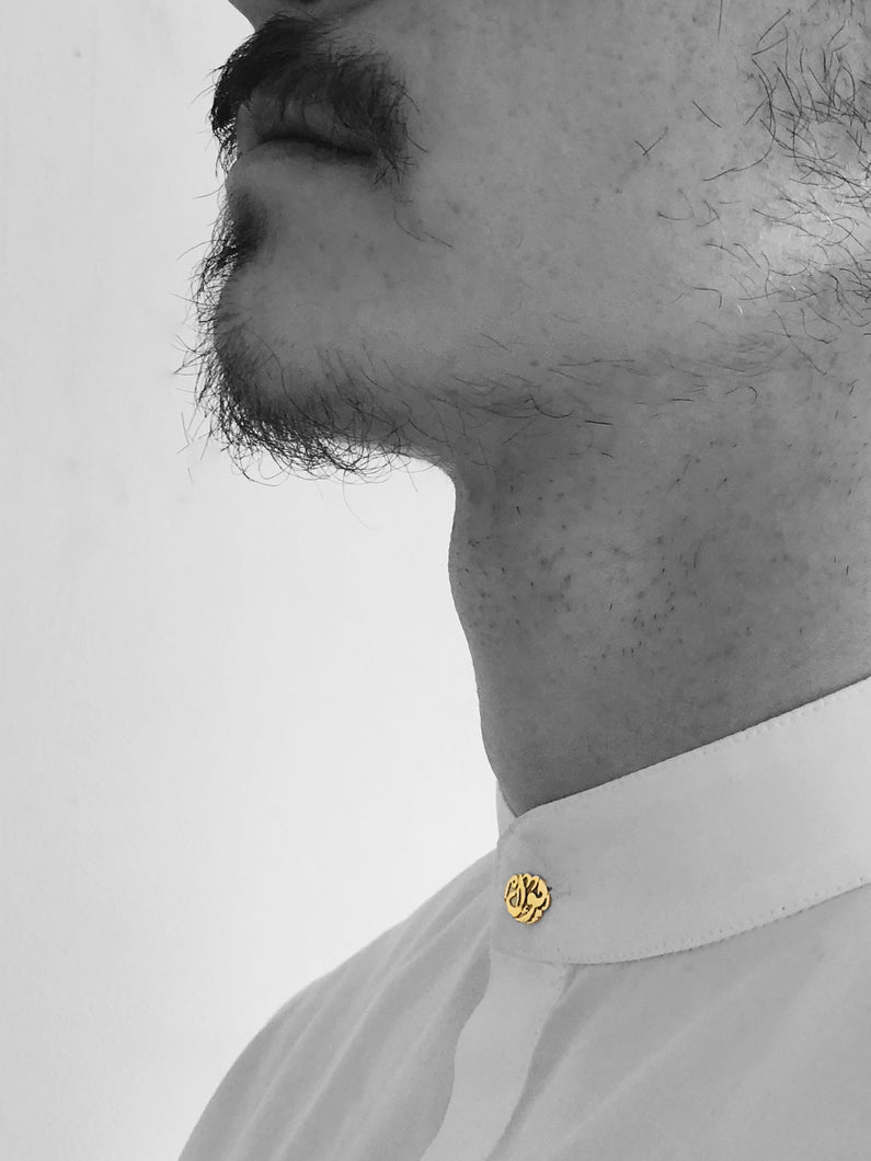 Chemise Col Mao paré: Popeline blanche et Or Jaune 18 carats