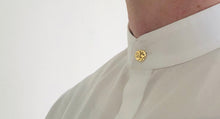 Charger l&#39;image dans la galerie, Chemise Col Mao paré: Popeline blanche et Or Jaune 18 carats